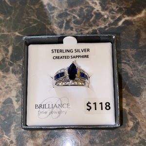 Lab created Blue white sapphires ring sterling silver size 7